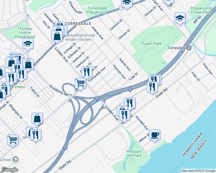 map of restaurants, bars, coffee shops, grocery stores, and more near 4806 Arendell Avenue in Philadelphia