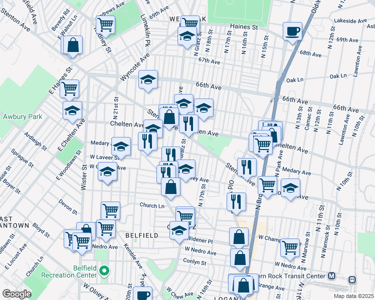 map of restaurants, bars, coffee shops, grocery stores, and more near 1807 Medary Avenue in Philadelphia