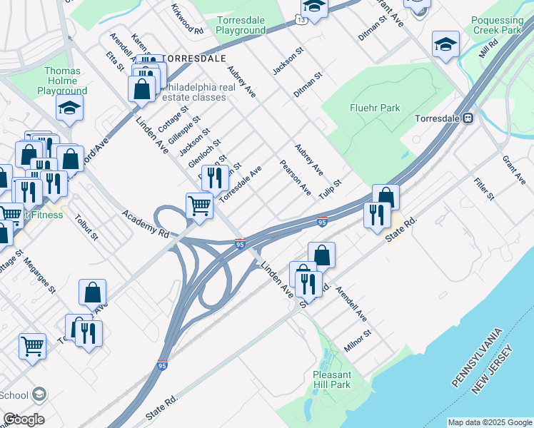 map of restaurants, bars, coffee shops, grocery stores, and more near 4806 Arendell Avenue in Philadelphia