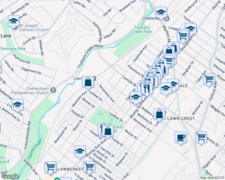 map of restaurants, bars, coffee shops, grocery stores, and more near 6263 Hasbrook Avenue in Philadelphia