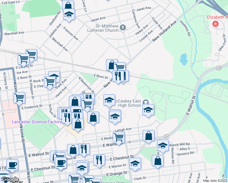 map of restaurants, bars, coffee shops, grocery stores, and more near 790 New Holland Avenue in Lancaster