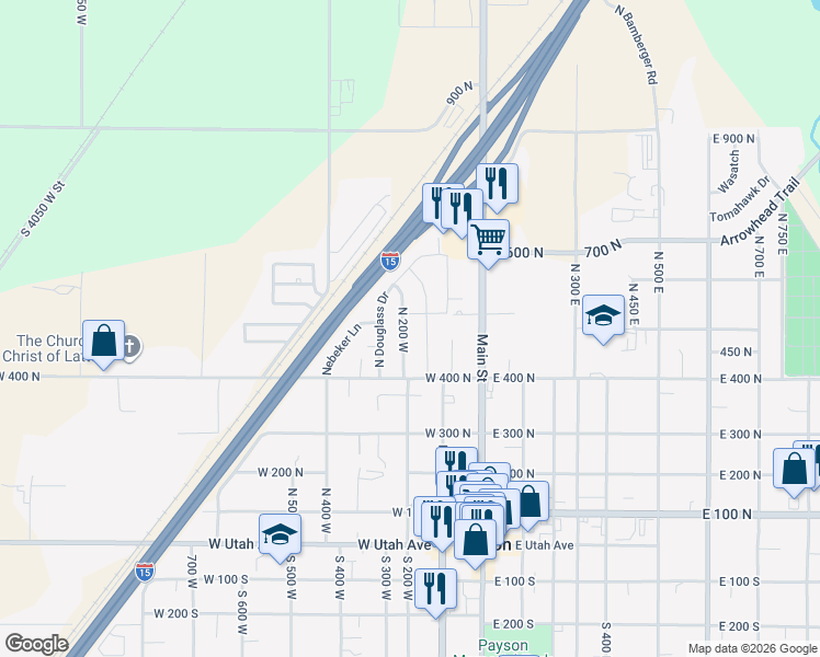 map of restaurants, bars, coffee shops, grocery stores, and more near 466 North 200 West in Payson