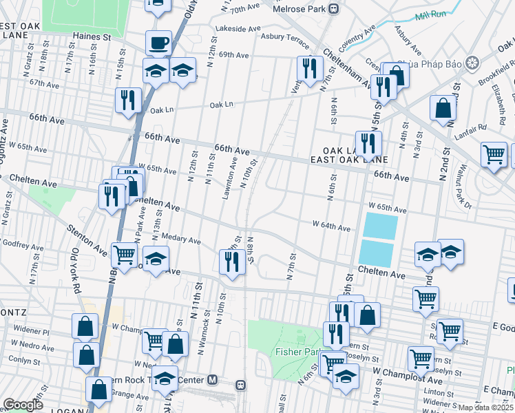 map of restaurants, bars, coffee shops, grocery stores, and more near 6356 North 8th Street in Philadelphia
