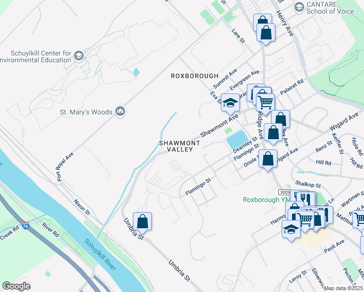 map of restaurants, bars, coffee shops, grocery stores, and more near 315 Shawmont Avenue in Philadelphia