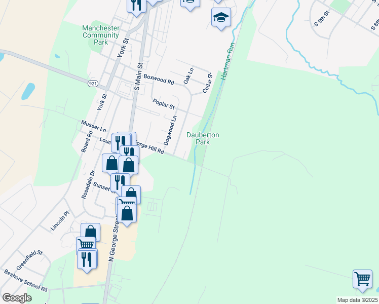 map of restaurants, bars, coffee shops, grocery stores, and more near 16 Pine Drive in Manchester