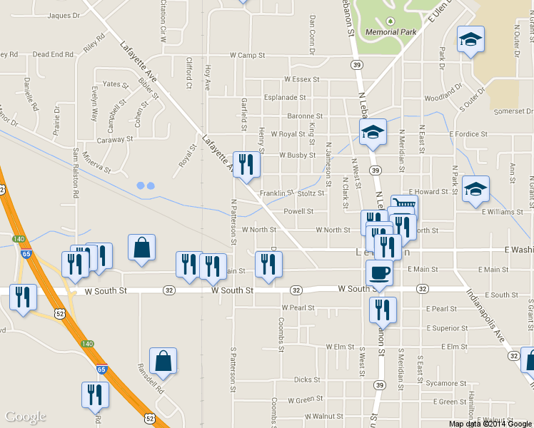 map of restaurants, bars, coffee shops, grocery stores, and more near 330 Lafayette Avenue in Lebanon