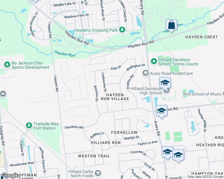 map of restaurants, bars, coffee shops, grocery stores, and more near 4833 Augustus Court in Hilliard