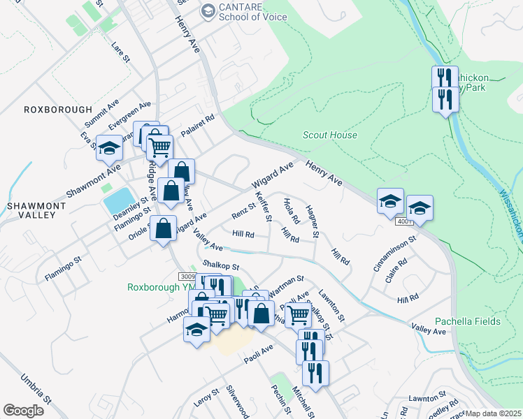 map of restaurants, bars, coffee shops, grocery stores, and more near 7436 Keiffer Street in Philadelphia