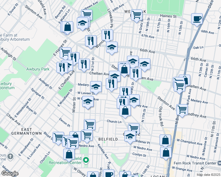 map of restaurants, bars, coffee shops, grocery stores, and more near 1972 Medary Avenue in Philadelphia