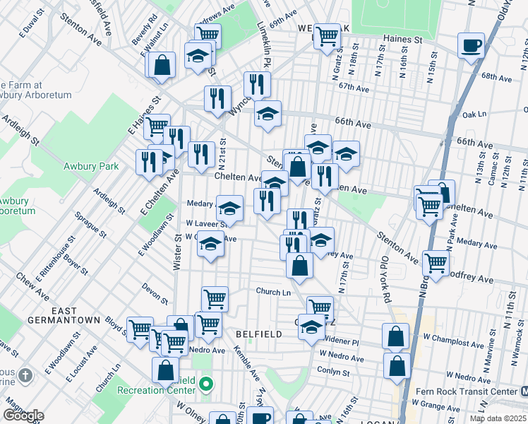 map of restaurants, bars, coffee shops, grocery stores, and more near 1976 Medary Avenue in Philadelphia