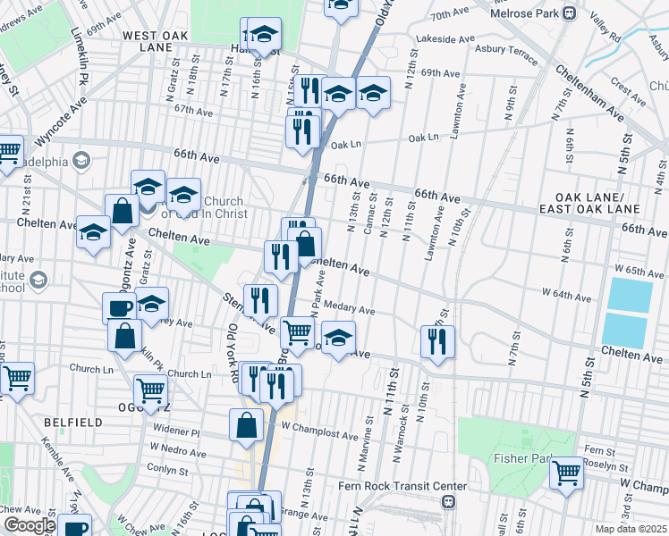 map of restaurants, bars, coffee shops, grocery stores, and more near 1304 West Chelten Avenue in Philadelphia