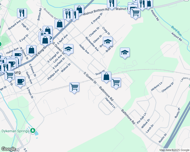 map of restaurants, bars, coffee shops, grocery stores, and more near 411 Scott Drive in Shippensburg