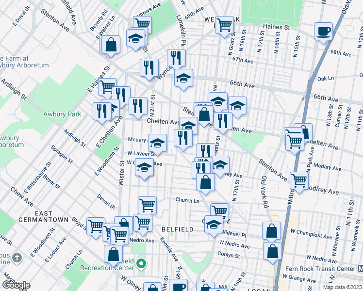 map of restaurants, bars, coffee shops, grocery stores, and more near 1976 Medary Avenue in Philadelphia