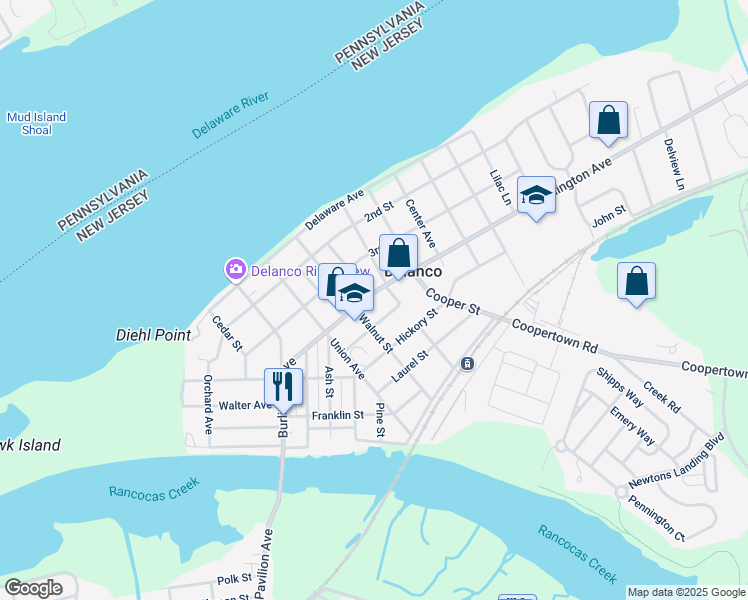 map of restaurants, bars, coffee shops, grocery stores, and more near 719 Burlington Avenue in Delanco