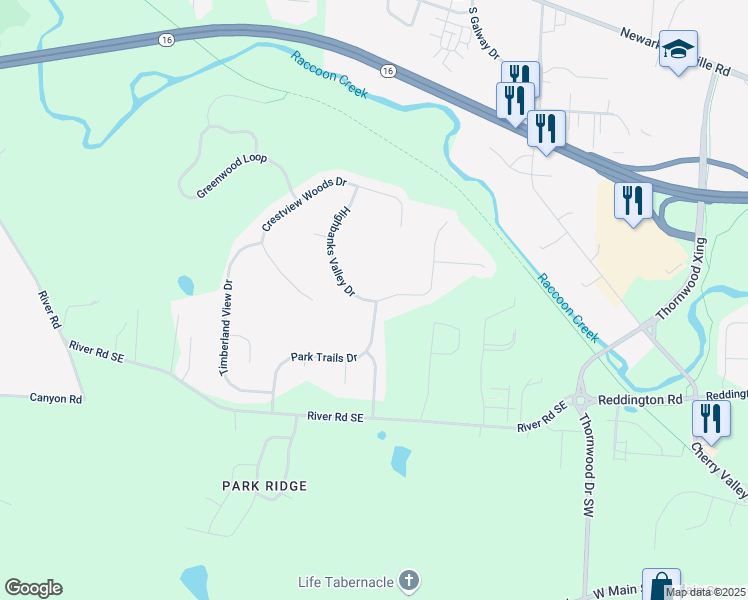 map of restaurants, bars, coffee shops, grocery stores, and more near 325 Highbanks Valley Court in Newark
