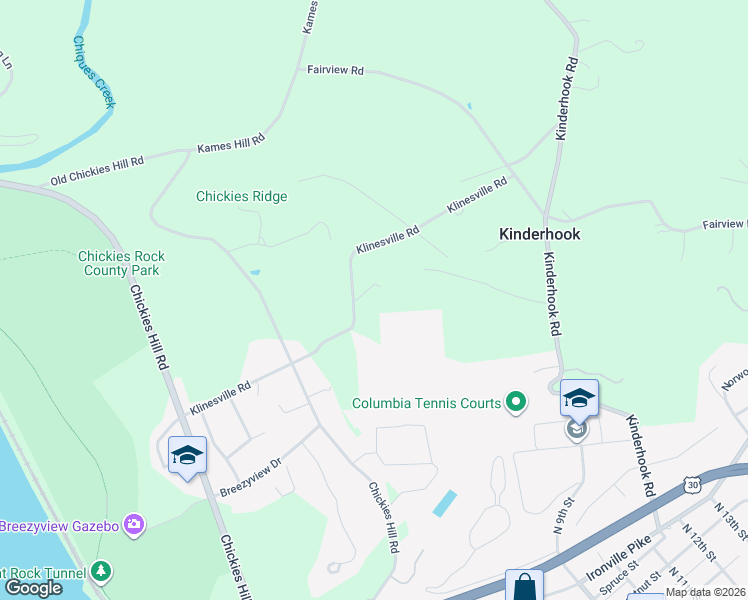 map of restaurants, bars, coffee shops, grocery stores, and more near 4580 Klinesville Road in Columbia