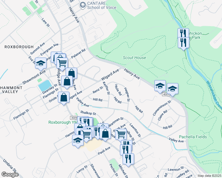 map of restaurants, bars, coffee shops, grocery stores, and more near 7435 Keiffer Street in Philadelphia