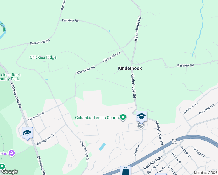 map of restaurants, bars, coffee shops, grocery stores, and more near 4578 Klinesville Road in Columbia