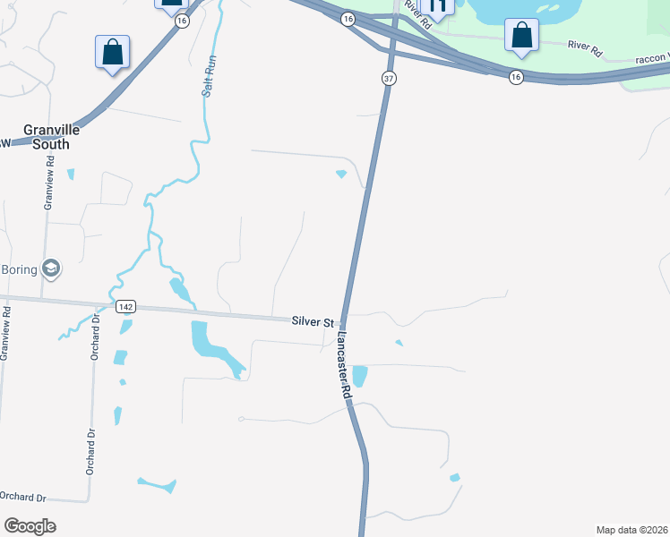 map of restaurants, bars, coffee shops, grocery stores, and more near 2600 Lancaster Road in Granville