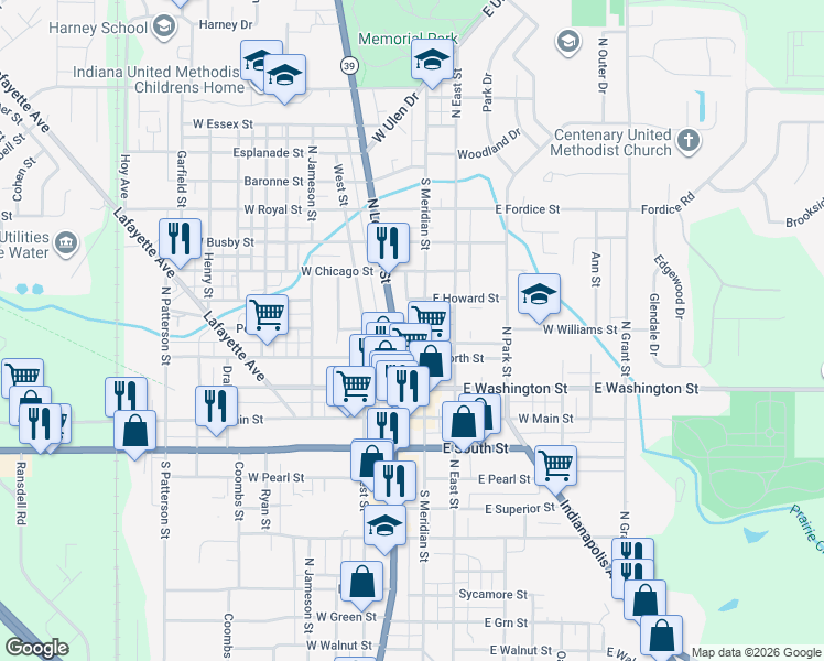 map of restaurants, bars, coffee shops, grocery stores, and more near 315 North Lebanon Street in Lebanon