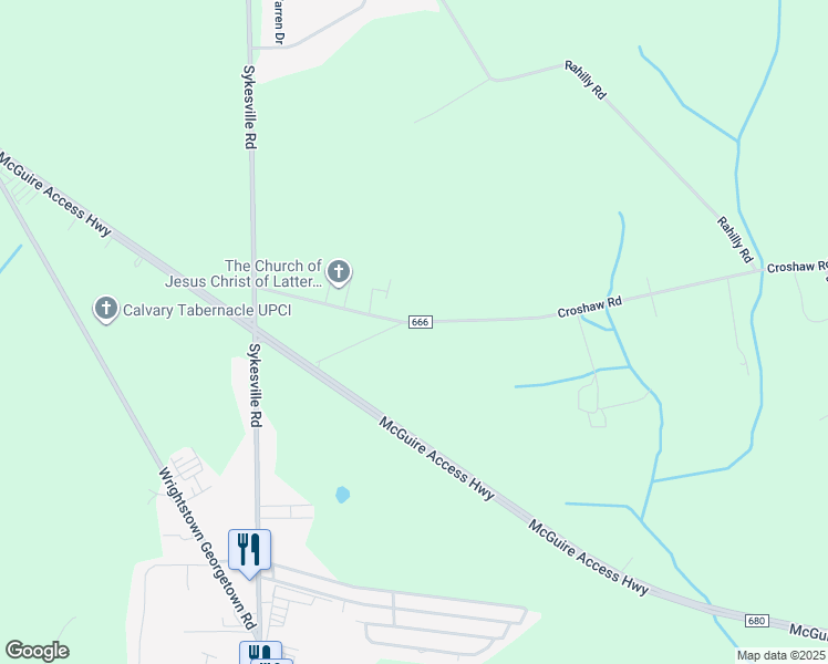 map of restaurants, bars, coffee shops, grocery stores, and more near 354 Croshaw Road in Wrightstown