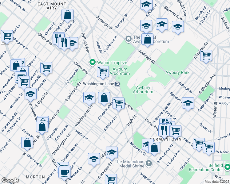 map of restaurants, bars, coffee shops, grocery stores, and more near 6211 Chew Avenue in Philadelphia