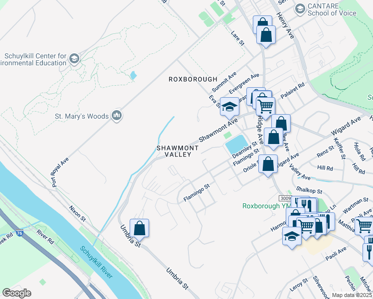 map of restaurants, bars, coffee shops, grocery stores, and more near 413 Shawmont Avenue in Philadelphia