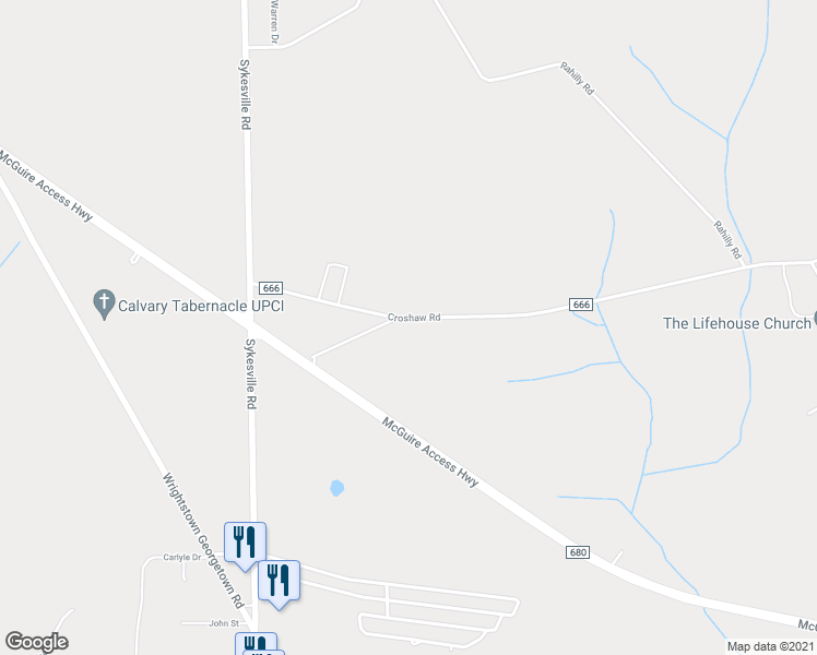 map of restaurants, bars, coffee shops, grocery stores, and more near 354 Croshaw Road in Wrightstown