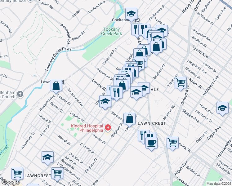 map of restaurants, bars, coffee shops, grocery stores, and more near in Philadelphia