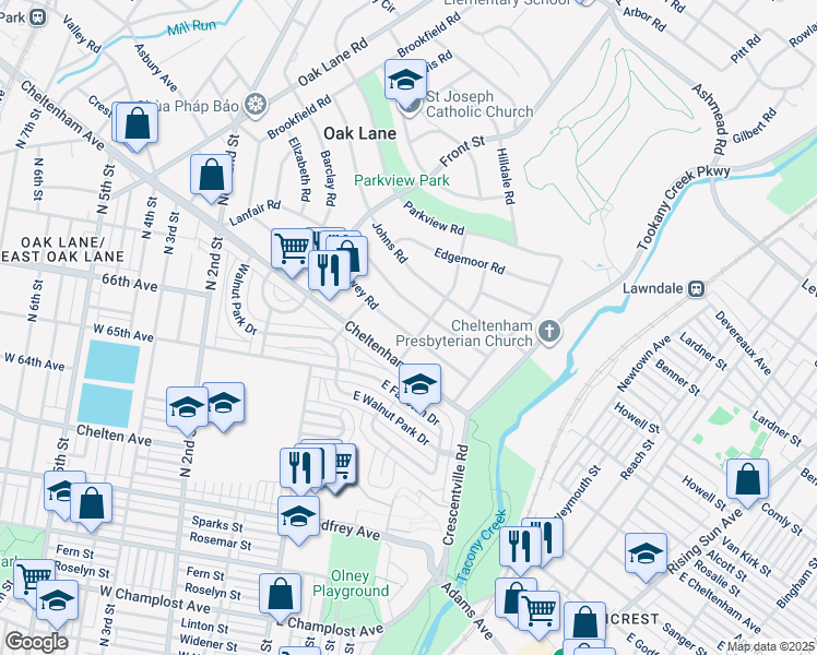 map of restaurants, bars, coffee shops, grocery stores, and more near 23 Dewey Road in Montgomery County