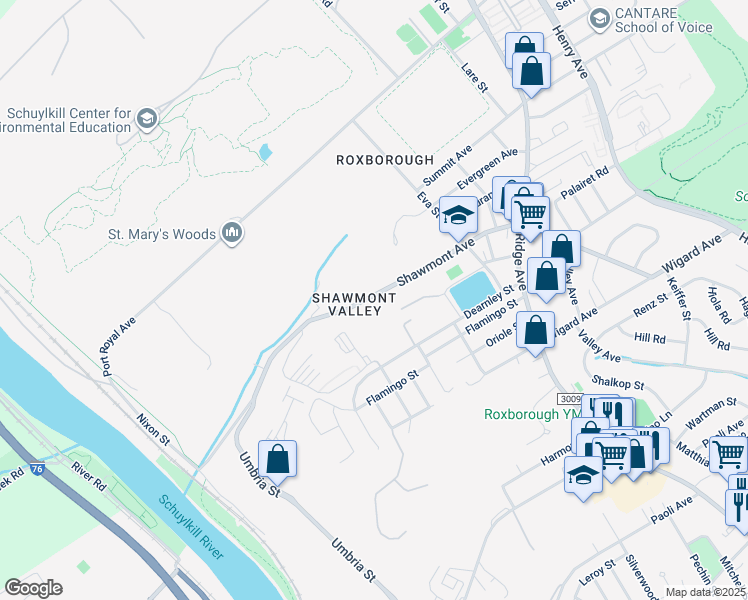 map of restaurants, bars, coffee shops, grocery stores, and more near 415 Shawmont Avenue in Philadelphia