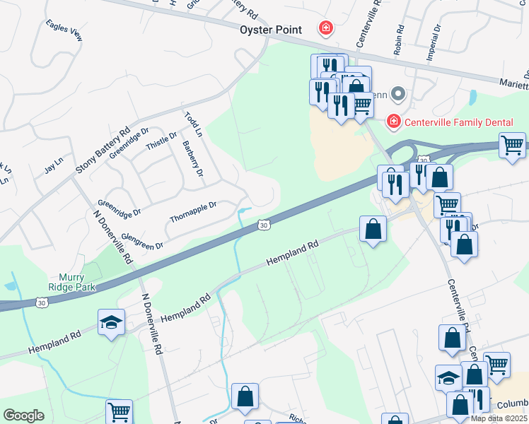 map of restaurants, bars, coffee shops, grocery stores, and more near 3042 Todd Ln in Lancaster