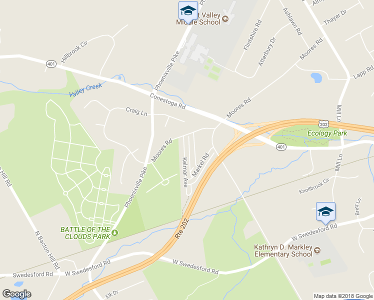 map of restaurants, bars, coffee shops, grocery stores, and more near 33 Kelmar Avenue in Malvern