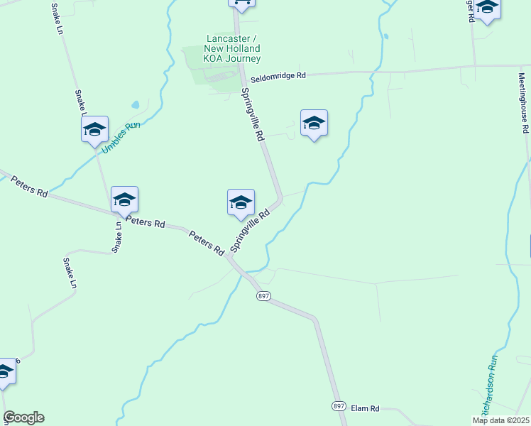 map of restaurants, bars, coffee shops, grocery stores, and more near 277 Springville Road in Kinzers