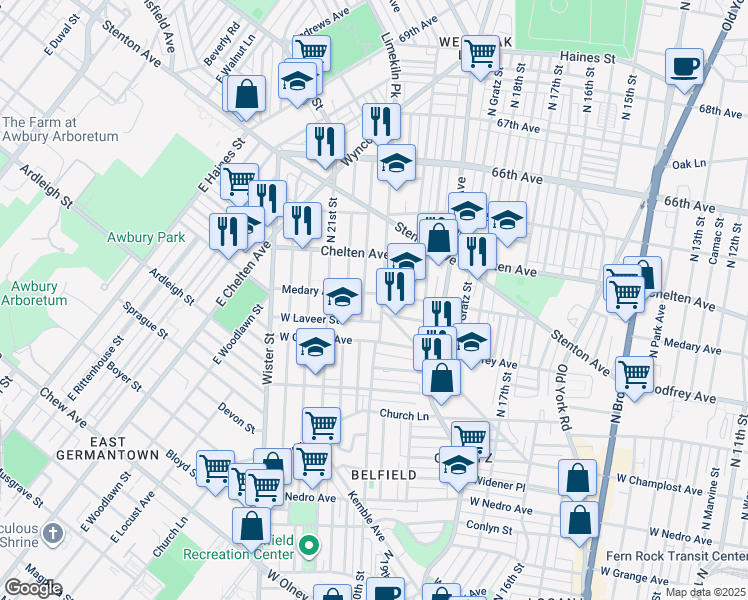 map of restaurants, bars, coffee shops, grocery stores, and more near 2008 Medary Avenue in Philadelphia