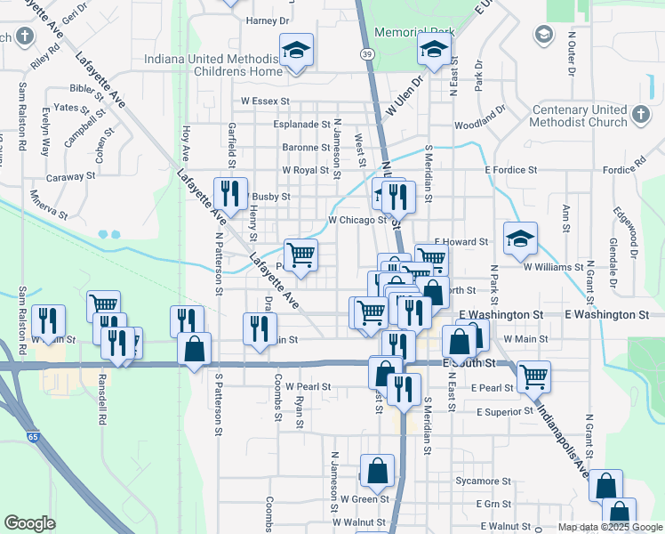 map of restaurants, bars, coffee shops, grocery stores, and more near 721 Powell Street in Lebanon