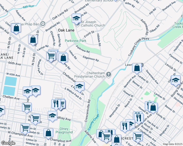 map of restaurants, bars, coffee shops, grocery stores, and more near 10 Johns Road in Montgomery County