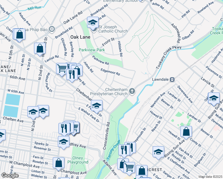 map of restaurants, bars, coffee shops, grocery stores, and more near 10 Johns Road in Montgomery County