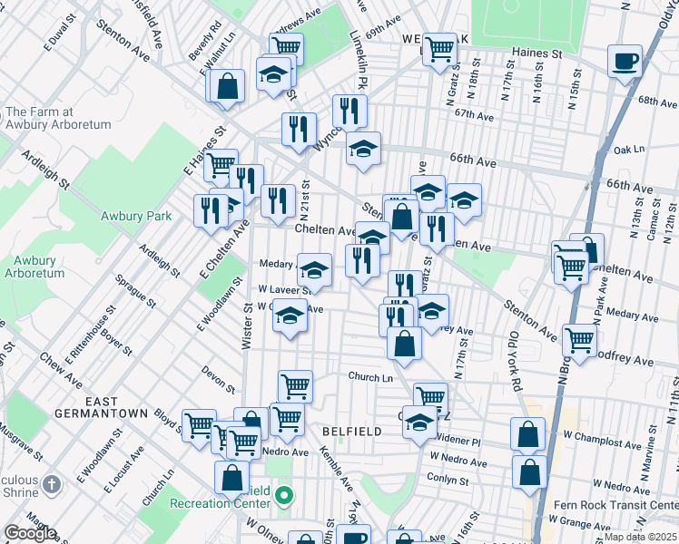 map of restaurants, bars, coffee shops, grocery stores, and more near 2014 Medary Avenue in Philadelphia