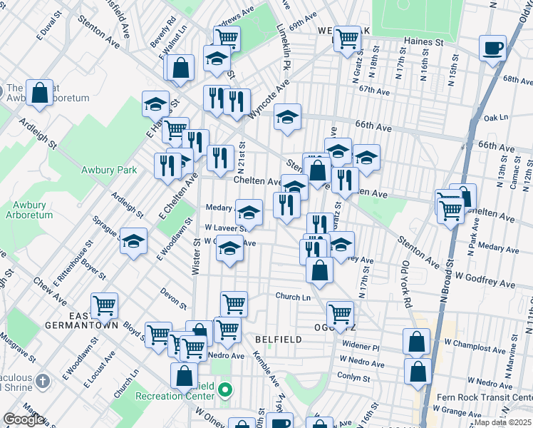 map of restaurants, bars, coffee shops, grocery stores, and more near 2020 Medary Avenue in Philadelphia