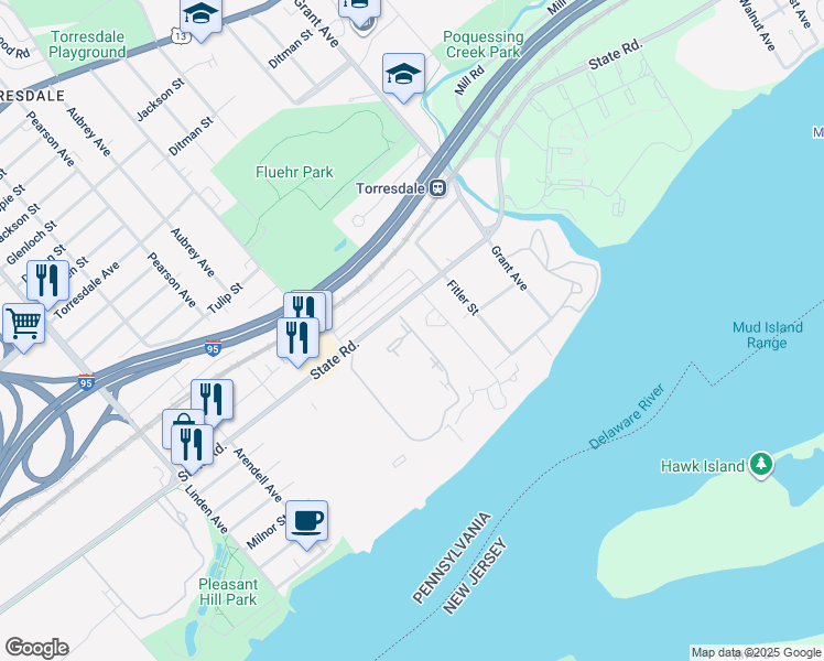 map of restaurants, bars, coffee shops, grocery stores, and more near 5024 North Convent Lane in Philadelphia