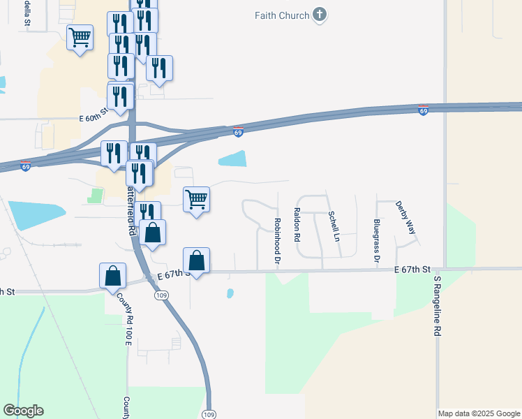 map of restaurants, bars, coffee shops, grocery stores, and more near 2632 Friar Tuck Road in Anderson