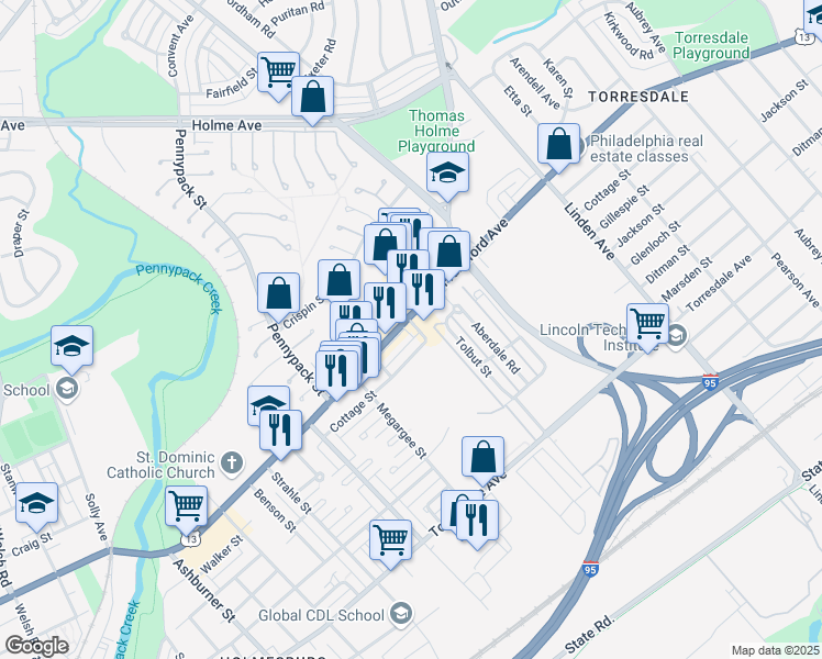 map of restaurants, bars, coffee shops, grocery stores, and more near 4004 Placid Street in Philadelphia