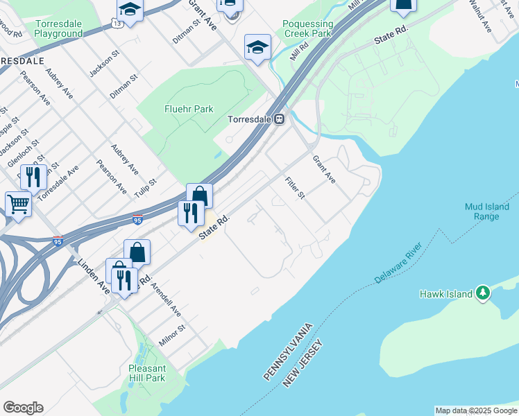 map of restaurants, bars, coffee shops, grocery stores, and more near 5018a North Convent Lane in Philadelphia