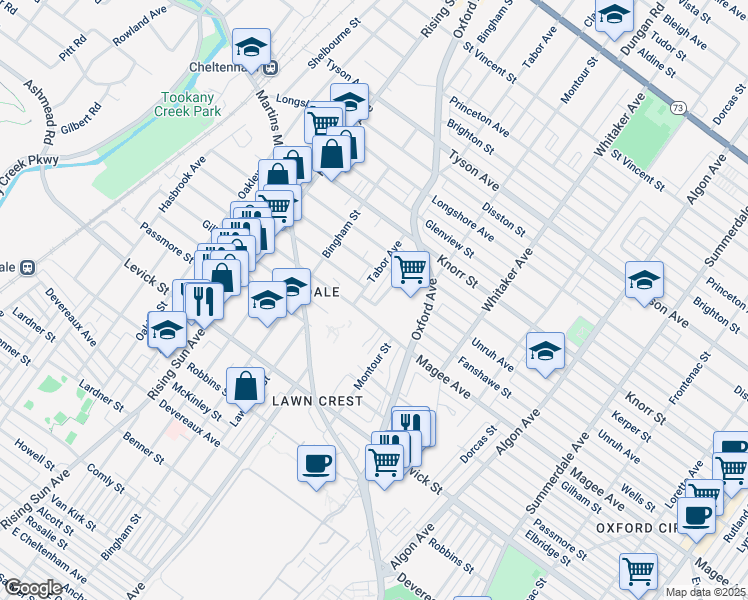 map of restaurants, bars, coffee shops, grocery stores, and more near 717 Magee Avenue in Philadelphia