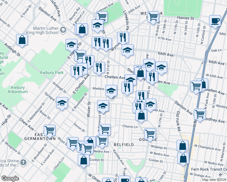 map of restaurants, bars, coffee shops, grocery stores, and more near 6243 North Lambert Street in Philadelphia