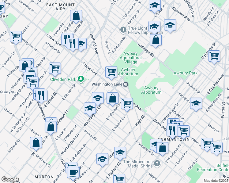 map of restaurants, bars, coffee shops, grocery stores, and more near 6222 Chew Avenue in Philadelphia