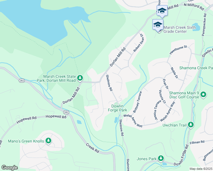 map of restaurants, bars, coffee shops, grocery stores, and more near 475 Shelmire Road in Downingtown