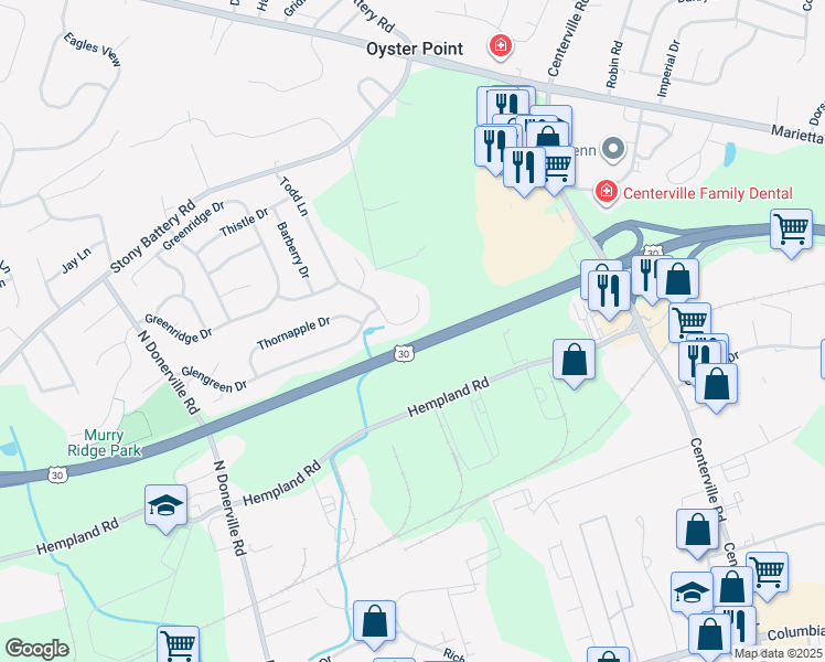 map of restaurants, bars, coffee shops, grocery stores, and more near 3040 Todd Lane in Lancaster