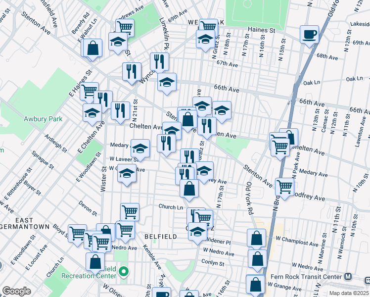 map of restaurants, bars, coffee shops, grocery stores, and more near 1907 Medary Avenue in Philadelphia